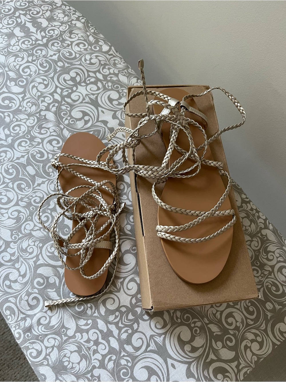 J. Crew Metallic Gold Braided Ankle Wrap Sandals - Picture 3 of 5